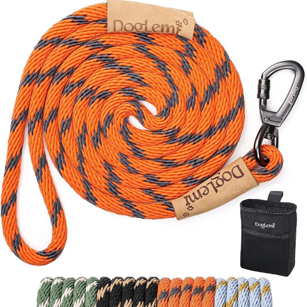 DogLemi 6ft Dog Rope Leash Black/Orange & Dog Treat Pouch Bag NEW Training